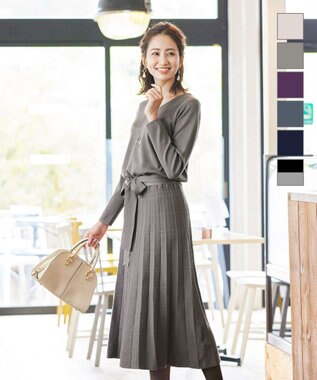 Tiaclasse L 【洗える】1枚で着映えするチェック柄編みニットワンピース