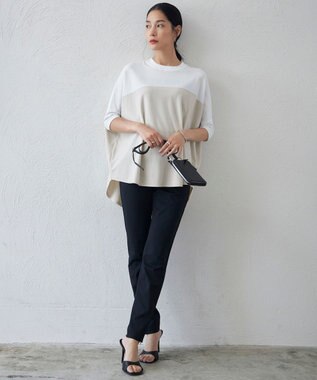 ICB 【新色追加・接触冷感・UVカット・洗える】 ヴィスコースナイロンハイゲージ 半袖プルオーバー オフホワイト×トープ系