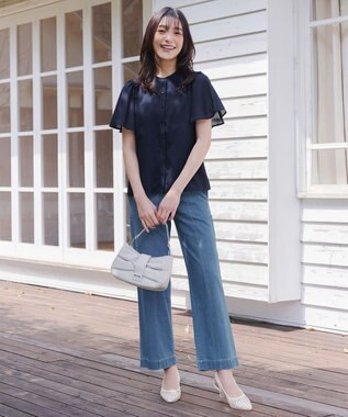 Tiaclasse 【おのののかさん着用】TCデニム切替ワイドストレートパンツ サックス