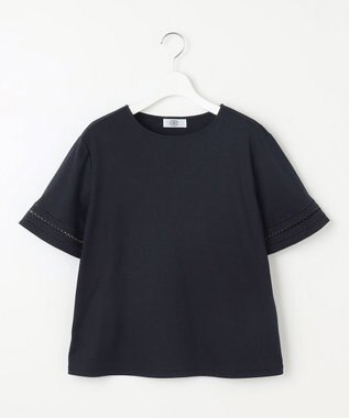 J.PRESS LADIES S 【接触冷感・UVケア】コンパクトコットンスムース 刺繍スリーブ カットソー ネイビー系