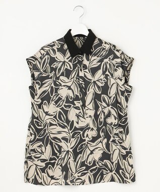 自由区 S 【カタログ掲載・洗える】モノトーンフラワープリント ブラウス オフｘブラック