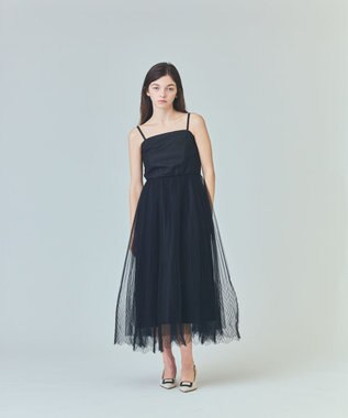 チュールプリーツコンビワンピース