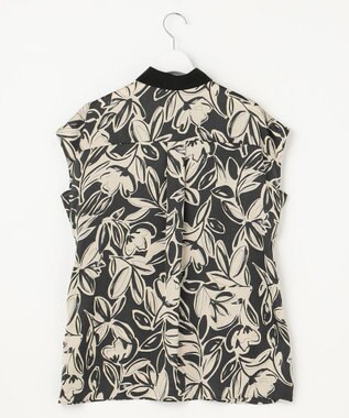 自由区 【カタログ掲載・洗える】モノトーンフラワープリント ブラウス オフｘブラック