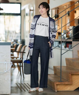Tiaclasse 【おのののかさん着用】TCデニム切替ワイドストレートパンツ ネイビー