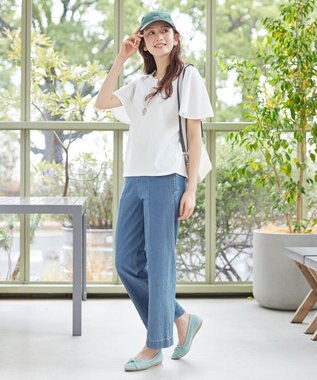 Tiaclasse 【おのののかさん着用】TCデニム切替ワイドストレートパンツ サックス