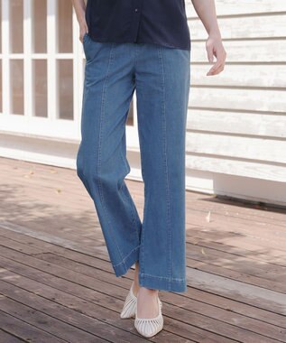 Tiaclasse 【おのののかさん着用】TCデニム切替ワイドストレートパンツ サックス