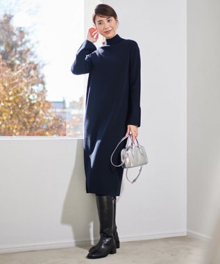 ICB L 【洗える】 ヴィスコースリブハイゲージ ニットワンピース ネイビー系