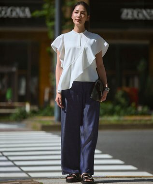 ICB 【ICB×インフルエンサーコラボ】【先行予約】デュアルサテン ラッフルブラウス オフホワイト
