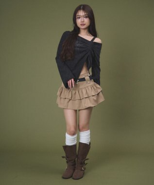 WEGO スターベルト付きティアードスカパン ベージュ