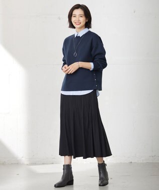 J.PRESS LADIES L 【洗える】パウダリージャージー ランダムプリーツ スカート ブラック系