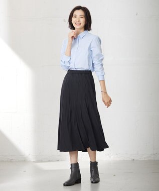 J.PRESS LADIES L 【洗える】パウダリージャージー ランダムプリーツ スカート ブラック系