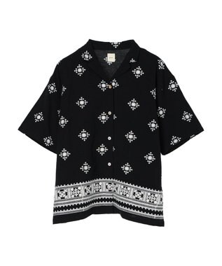 CRAFT STANDARD BOUTIQUE パネル刺繍開襟シャツ Black