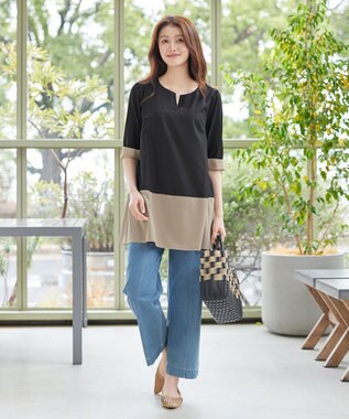Tiaclasse 【おのののかさん着用】TCデニム切替ワイドストレートパンツ サックス