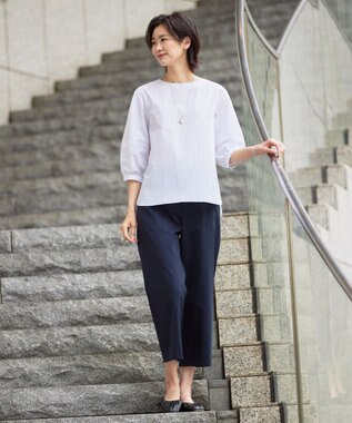 J.PRESS LADIES 【WEB限定カラーあり・セットアップ対応・洗える・撥水・防汚】コットンFITTYシャーク ワイド アンクル パンツ ネイビー系