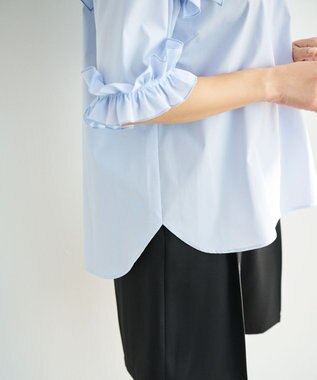 #Newans ロマンティックフリルディテールシャツ ライトブルー