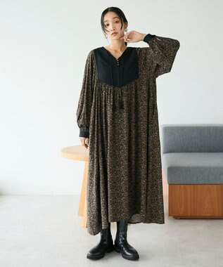 CRAFT STANDARD BOUTIQUE レーヨンキルト切替ワンピース Flower