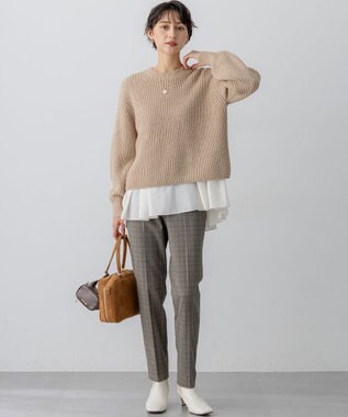 23区 L 【洗える】スパンコールバルキー クロップド ニット ベージュ系