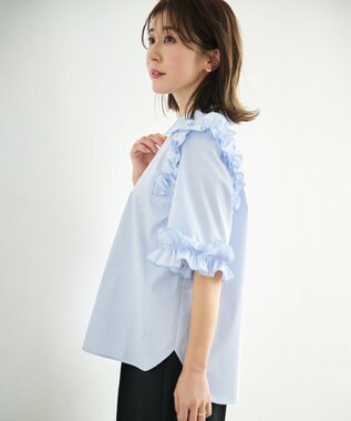 #Newans ロマンティックフリルディテールシャツ ライトブルー