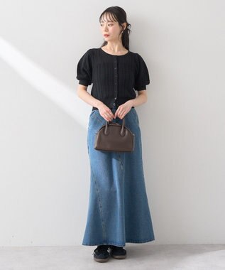 earth music&ecology 透かしケーブルパフスリニットカーディガン Black