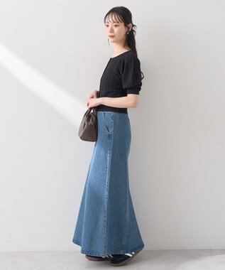 earth music&ecology 透かしケーブルパフスリニットカーディガン Black