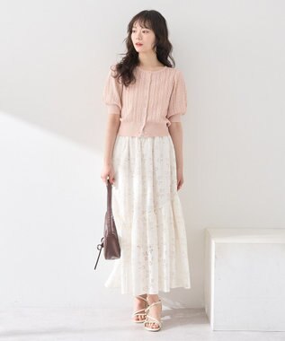 earth music&ecology 透かしケーブルパフスリニットカーディガン Ivory