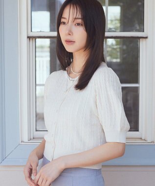 earth music&ecology 透かしケーブルパフスリニットカーディガン Ivory