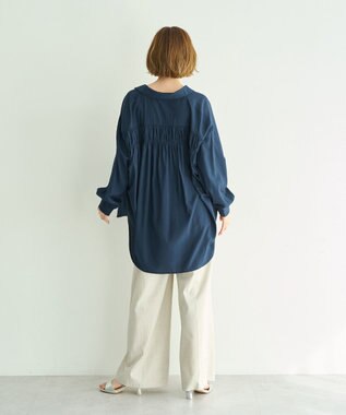 YECCA VECCA バックギャザーロングシャツ Navy