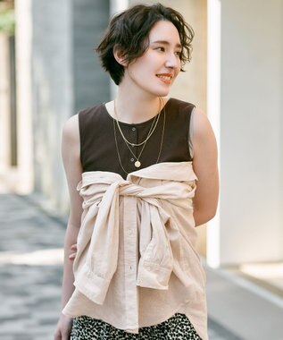 ANY L 【2SET】ツインセットヘンリーネックタンクトップ ブラウン×ベージュ