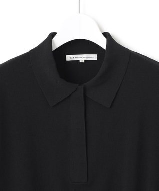 23区 L 【洗える】レーヨンポリエステルストレッチ フレンチスリーブ ポロニット ブラック系