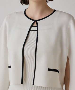 GRACE CONTINENTAL バイカラースリットニットカーディガン ホワイト