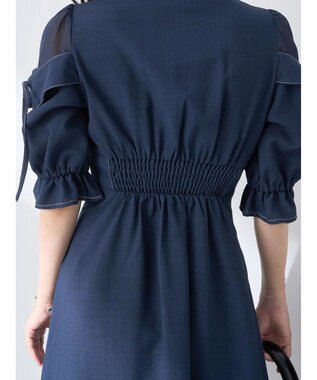 earth music&ecology レイヤードショルダー配色ステッチワンピース Deep Blue