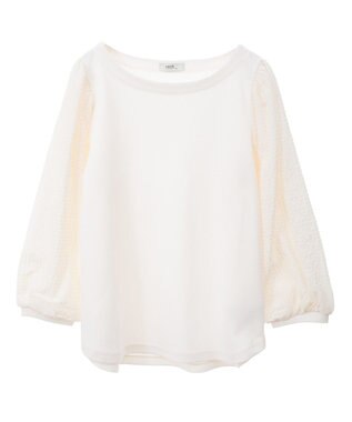 earth music&ecology シアーチェックスリーブプルオーバー Ivory