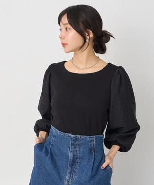 earth music&ecology シアーチェックスリーブプルオーバー Black