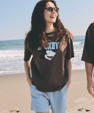 OP／FILA 【Ocean Pacific】ミッキー/水陸両用オーバーサイズTシャツ/レディース ブラウン