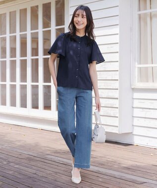 Tiaclasse 【おのののかさん着用】TCデニム切替ワイドストレートパンツ サックス