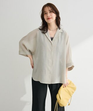 Green Parks 開襟シアーシャツジャケット Gray Beige