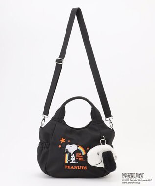 Y'SACCS SNOOPYデザイン サイドギャザー2wayトート　Sサイズ(レインボー） ブラック