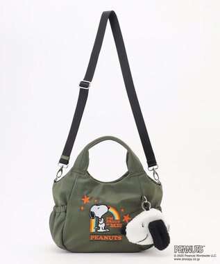 Y'SACCS SNOOPYデザイン サイドギャザー2wayトート　Sサイズ(レインボー） カーキ