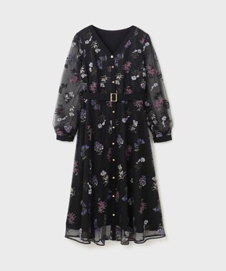 GRACE CONTINENTAL チュールフラワー刺繍ワンピース ブラック