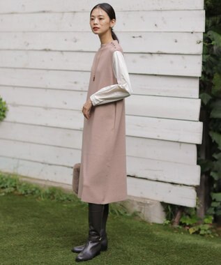 J.PRESS LADIES L 【洗える】CLOTH COMBI KNIT ワンピース ベージュ×アイボリー系