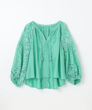 GRACE CONTINENTAL ヤシ柄カットワークトップ グリーン