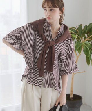 WEGO 【ANGIE VINTAGE】キャンブリックボイルオーバー半袖シャツ ブラウンその他