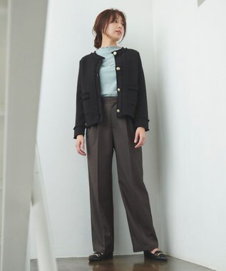 Feroux 【洗える】サイドオープンスラックス パンツ グレー系