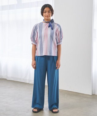 J.PRESS YORK STREET 【WOMEN】コットンワッシャータックワイド パンツ ピーコックグリーン系