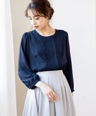 Tiaclasse 【洗える】ピンタックレースブラウス ネイビー