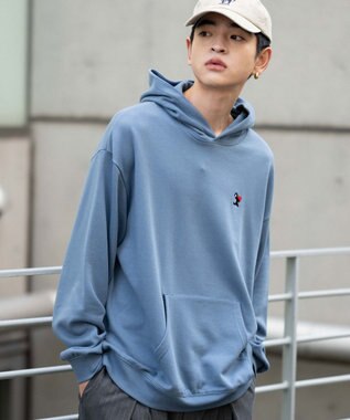 WEGO 【ユニセックス着用ITEM/SMLサイズ展開/裏起毛】ワンポイント刺繍プルパーカー ブルー