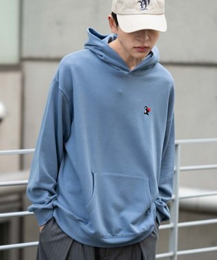 WEGO 【ユニセックス着用ITEM/SMLサイズ展開/裏起毛】ワンポイント刺繍プルパーカー ブルー