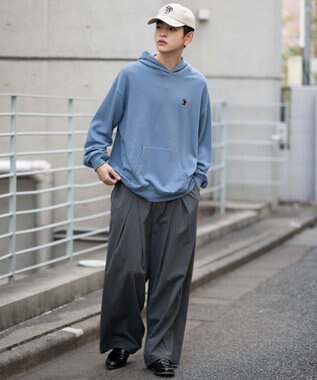 WEGO 【ユニセックス着用ITEM/SMLサイズ展開/裏起毛】ワンポイント刺繍プルパーカー ブルー