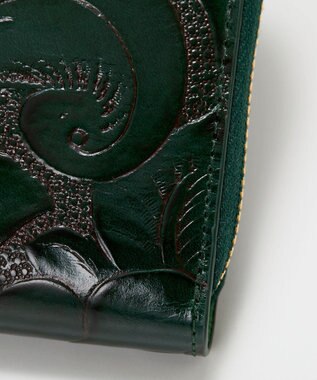 TOPKAPI 【TREASURE TOPKAPI】ローズエンボス ツヤ レザー ラウンドファスナー 二つ折り財布/パスポート対応 グリーン