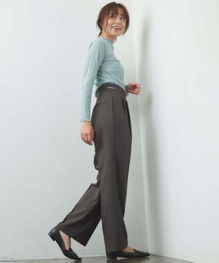 Feroux 【洗える】サイドオープンスラックス パンツ グレー系